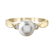 Pearl and Diamond Three-Stone Ring
