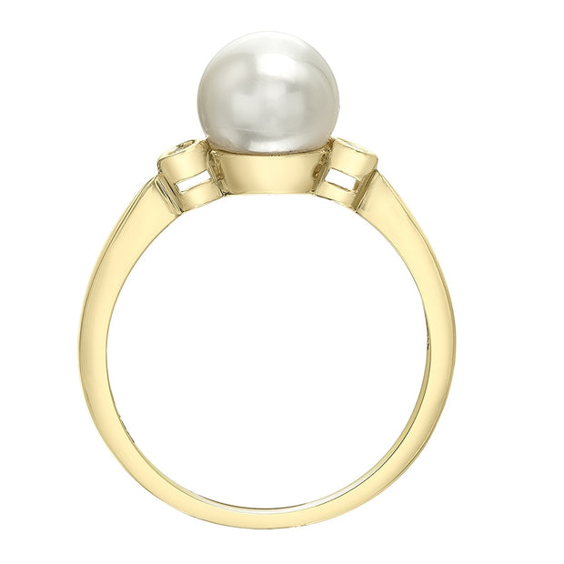 Pearl and Diamond Three-Stone Ring
