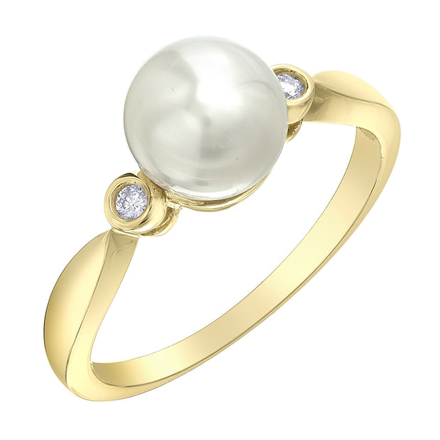 Pearl and Diamond Three-Stone Ring