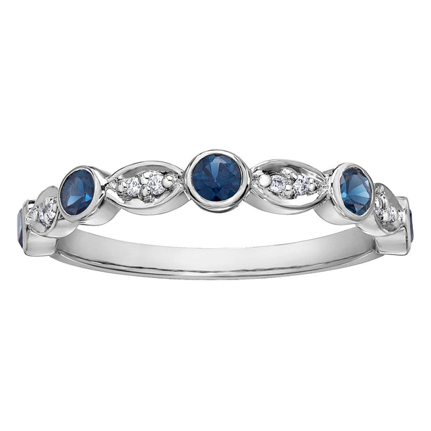 Vintage Inspired Scalloped Sapphire and Diamond Band