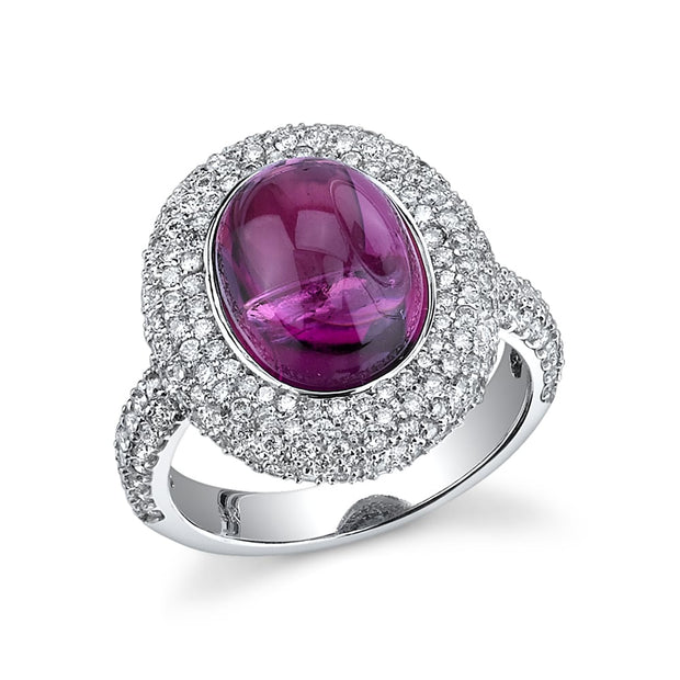 Pink Tourmaline Ring with Pavé Diamond Halo