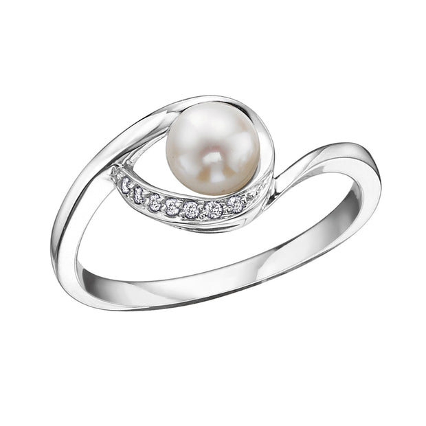 Pearl and Diamond Swirl Ring