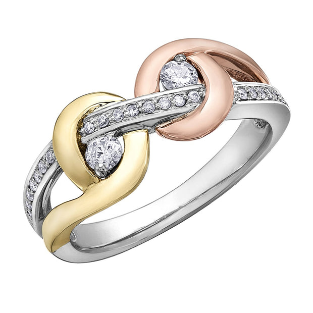 Toi-Et-Moi Diamond Infinity Ring in Tri-Coloured Gold