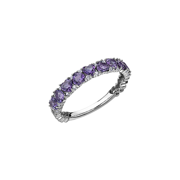 Bague avec améthystes en forme de cœur et diamants