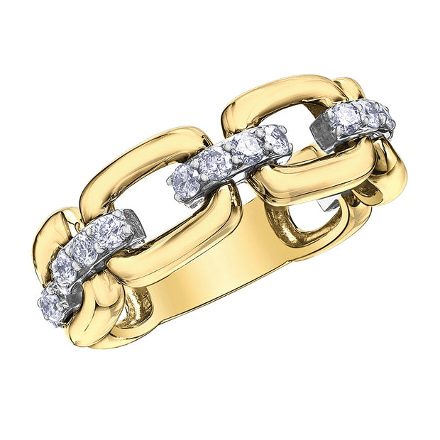 Chain-Link Diamond Ring in Two-Tone Gold