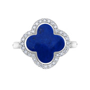 Cloverleaf Lapis Ring with Diamond Halo