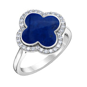 Cloverleaf Lapis Ring with Diamond Halo