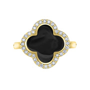 Cloverleaf Black Onyx Ring with Diamond Halo