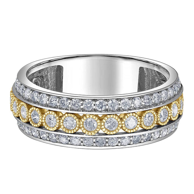  Bague en or bicolore avec diamants et détails milgrain