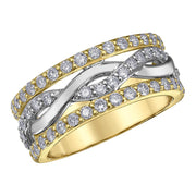 Bague main droite en or bicolore avec diamants