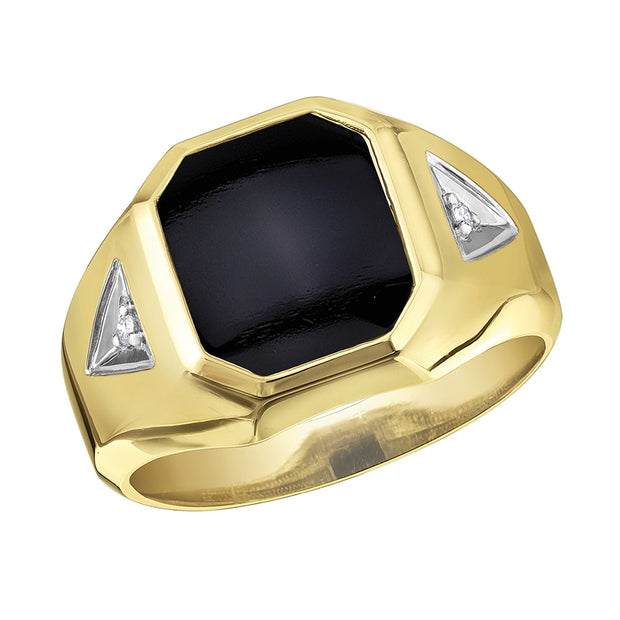 Gent's Black Onyx Ring with Diamond Accents