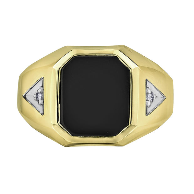 Gent's Black Onyx Ring with Diamond Accents