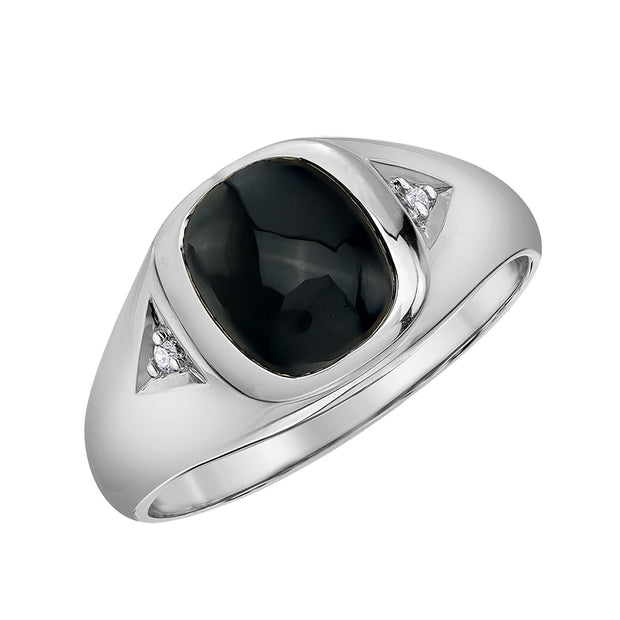 Men's Bezel Set Black Onyx and Diamond Ring