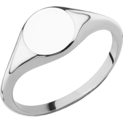 Small Circle signet ring (10mm) in 14K White Gold, with a Thin style band