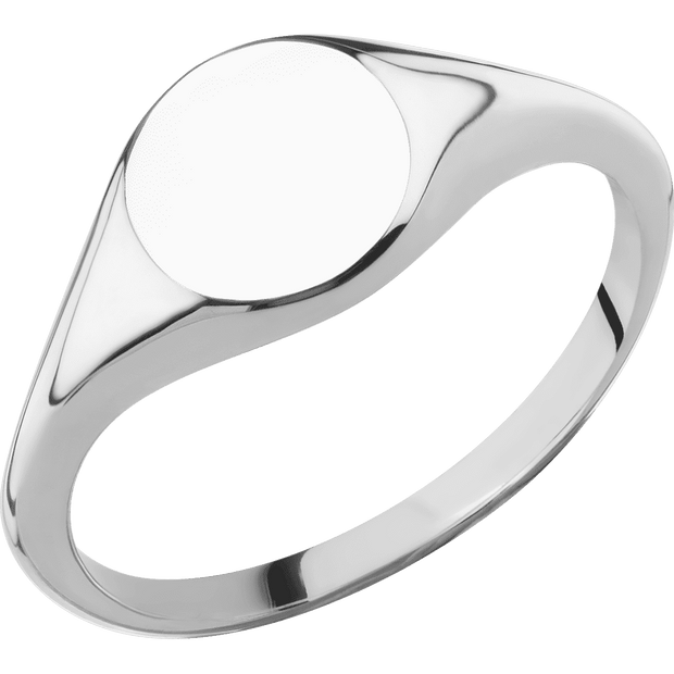 Small Circle signet ring (10mm) in 14K White Gold, with a Thin style band