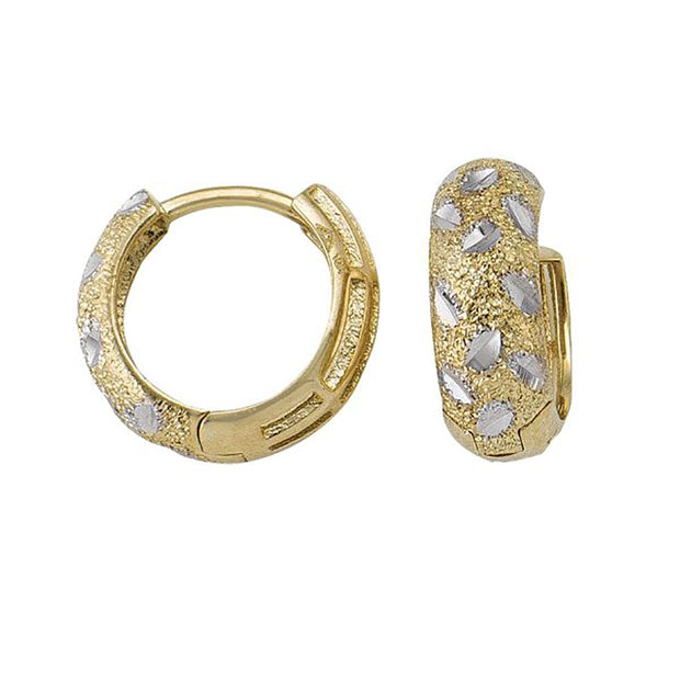 Two-Tone Gold Patterned Huggie Hoop Earrings
