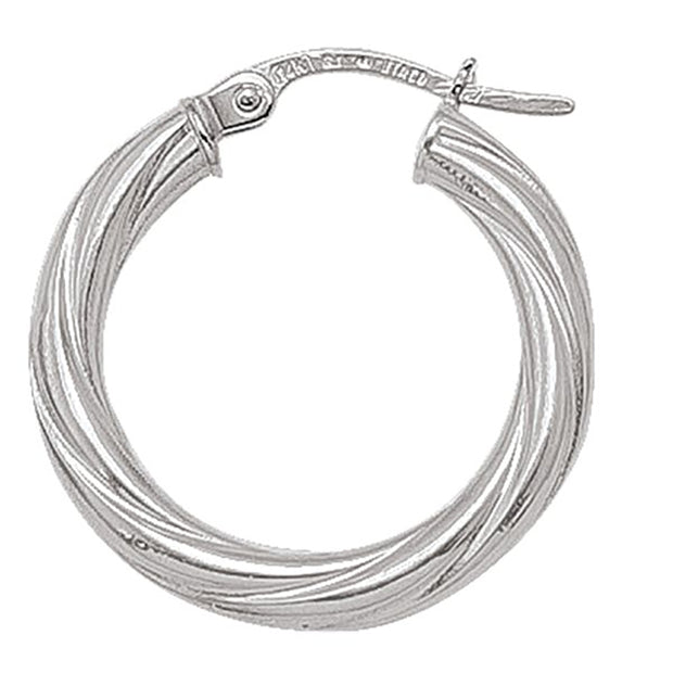 White Gold Twisted Tube Hoop Earrings