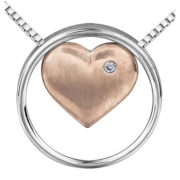 Sterling Silver and Rose Gold Diamond Heart Pendant