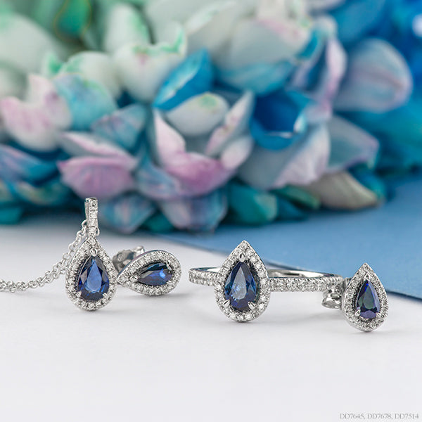 Pear Shaped Sapphire Pendant with Diamond Halo