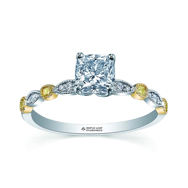 Radiant Cut Canadian Diamond Ring with Yellow Diamond Accents