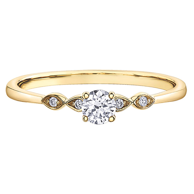 Round Canadian Diamond Ring with Scalloped Accents