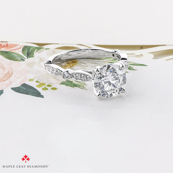 Round Canadian Diamond Ring with Milgrain Detail