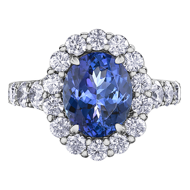 Oval Tanzanite and Diamond Halo Ring