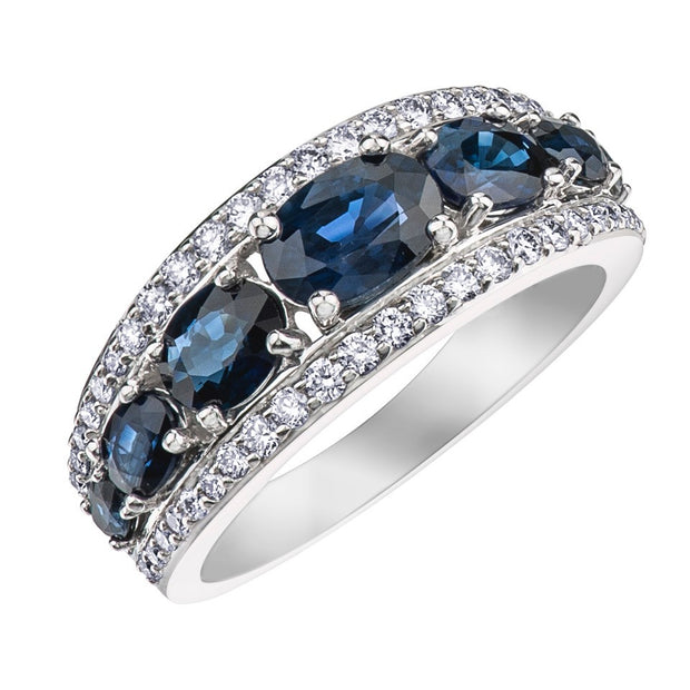 Oval Sapphire Band with Round Diamond Edges