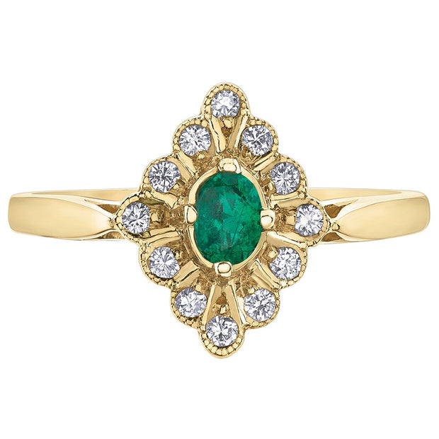 Vintage Inspired Emerald and Diamond Ring
