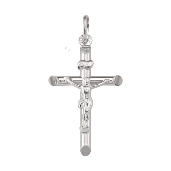 White Gold Carved Crucifix Pendant