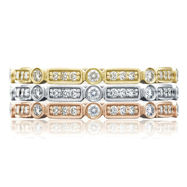 Round Bezel Droplet with Square Accent Wedding Band