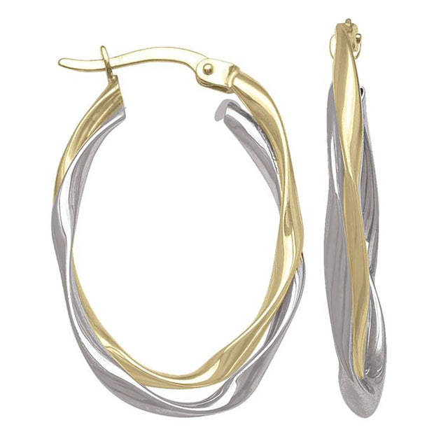 Two-Tone Gold Oval Twisted Hoop Earrings