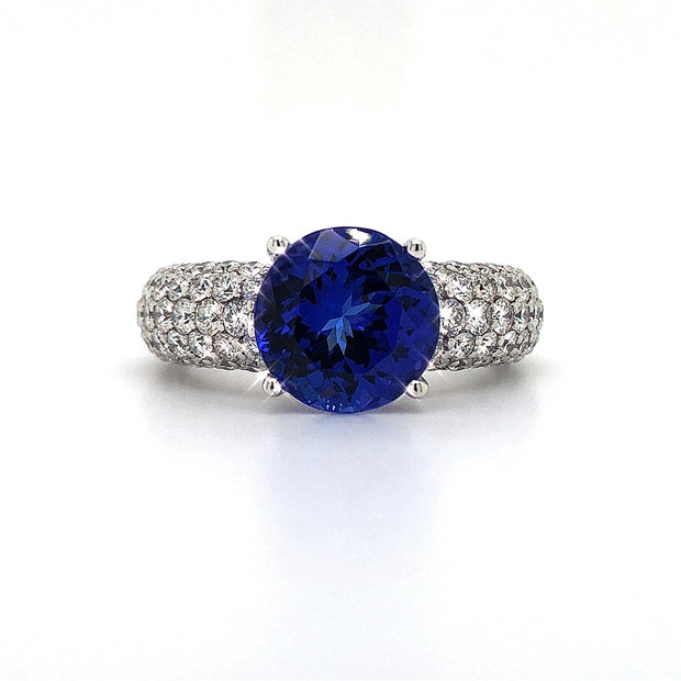 Round Tanzanite and Pavé Diamond Ring