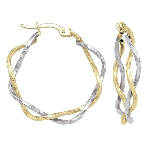 Two-Tone Gold Twist Hoop Earrings
