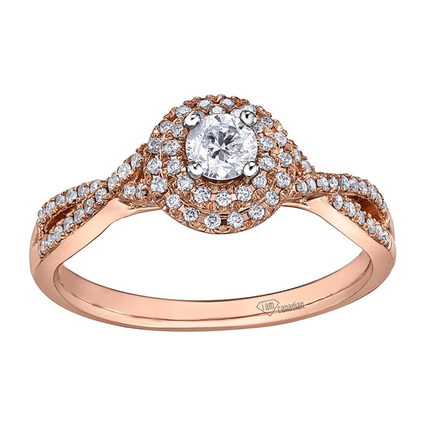 Canadian Diamond Ring with Halo and Twist Detailing