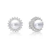 Pearl and Diamond Crown Stud Earrings