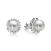 Pearl and Diamond Crown Stud Earrings