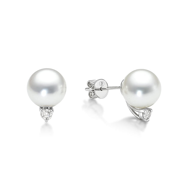 Beautiful Pearl and Diamond Stud Earrings