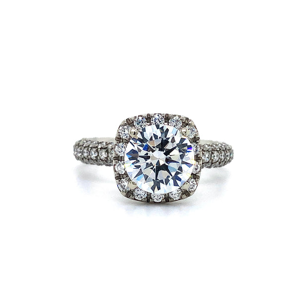 Cubic Zirconia Ring With Cushion Halo and Diamond Detailing