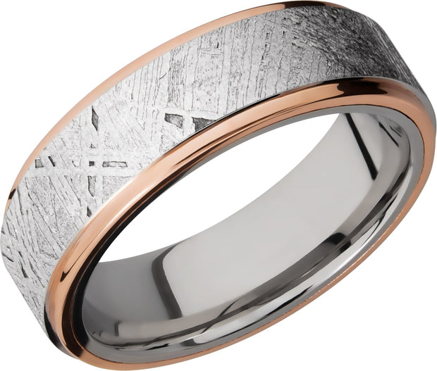 Cobalt Chrome Band with Meteorite Inlay and Rose Gold Edges