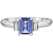 Emerald Cut Tanzanite Ring With Baguette Diamond Accents
