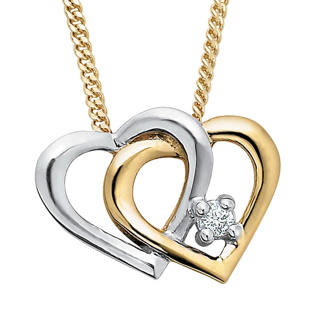 Double Heart Diamond and Gold Pendant