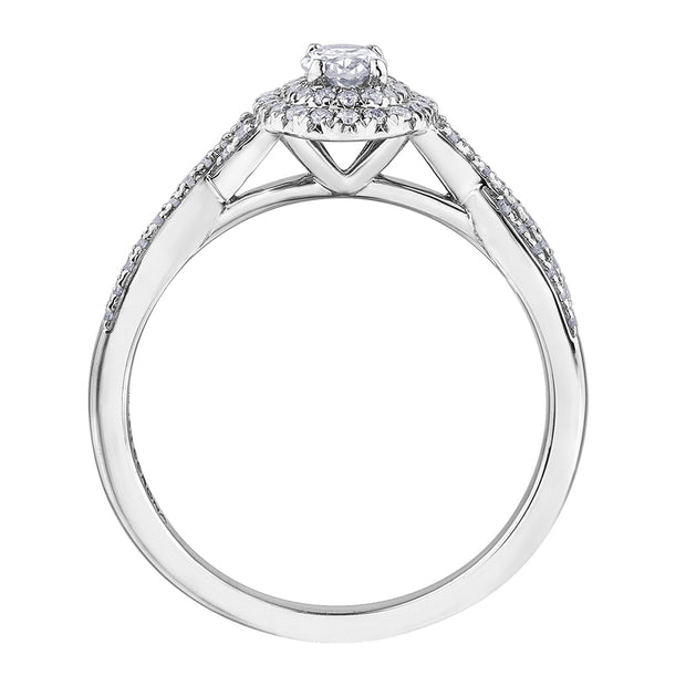 Oval Diamond Ring with Halo and Twist Accents