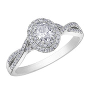 Oval Diamond Ring with Halo and Twist Accents