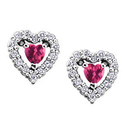 Heart-Shaped Birthstone and Diamond Stud Earrings
