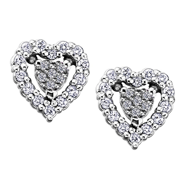 Heart-Shaped Birthstone and Diamond Stud Earrings