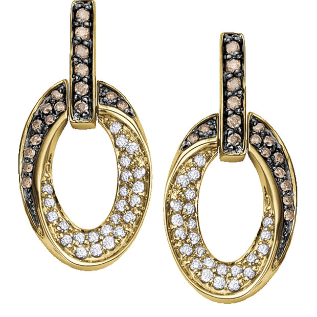 Vintage Inspired Gold and Diamond Earrings with Black Rhodium