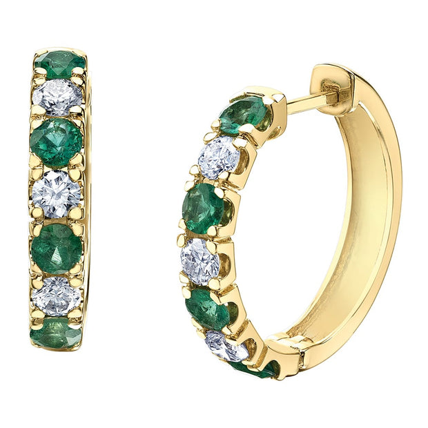 Emerald and Canadian Diamond Hoop Earrings