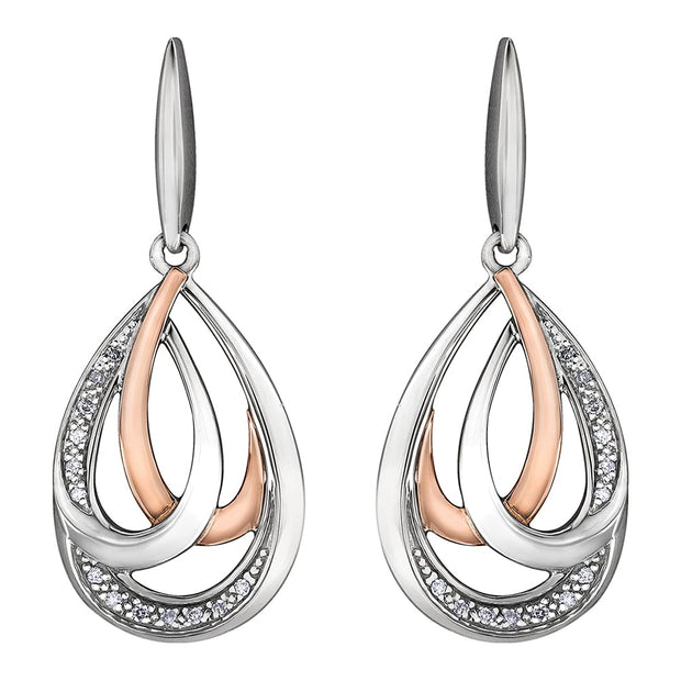 Diamond Earrings with Sterling Silver and Rose Gold