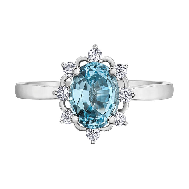 Aquamarine and Canadian Diamond Vintage Style Engagement Ring
